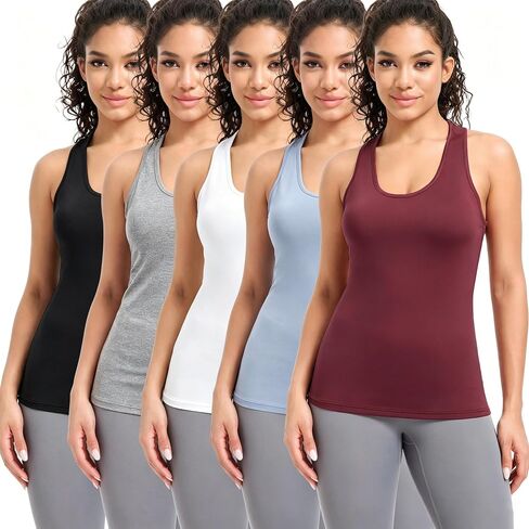 5 Pack Women's Workout Tank Tops Racerback Sleeveless Shirts Quick Dry Athletic Yoga Running Gym Fitness Activewear Tops in Kuwait