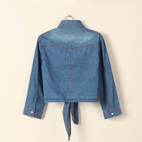 Women's Jean Jacket Women 3/4 Sleeve Tie Knot Shirt Summer Lightweight Denim Layer Modern Denim Crop Top Chambray Cardigan in Kuwait