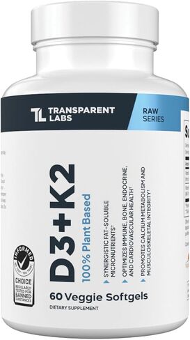 Transparent Labs Vitamin D3 K2 - Vitamin D & K2 Vitamin Supplement for Men & Women, Vegan-Friendly D3K2 5000 IU Supplements to Support Bone, Immune, and Overall Health - K2 D3 60 Capsules in Saudi Arabia