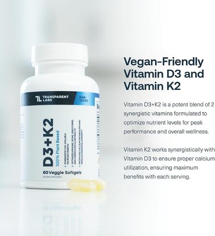Transparent Labs Vitamin D3 K2 - Vitamin D & K2 Vitamin Supplement for Men & Women, Vegan-Friendly D3K2 5000 IU Supplements to Support Bone, Immune, and Overall Health - K2 D3 60 Capsules in Saudi Arabia