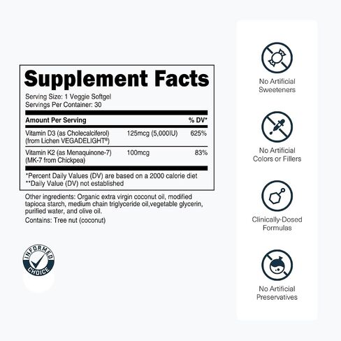 Transparent Labs Vitamin D3 K2 - Vitamin D & K2 Vitamin Supplement for Men & Women, Vegan-Friendly D3K2 5000 IU Supplements to Support Bone, Immune, and Overall Health - K2 D3 60 Capsules in Saudi Arabia