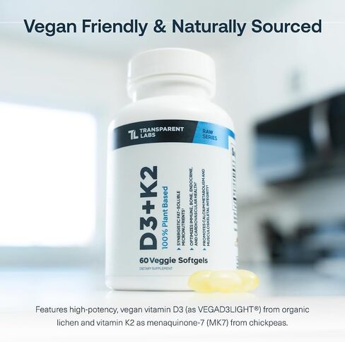 Transparent Labs Vitamin D3 K2 - Vitamin D & K2 Vitamin Supplement for Men & Women, Vegan-Friendly D3K2 5000 IU Supplements to Support Bone, Immune, and Overall Health - K2 D3 60 Capsules in Saudi Arabia