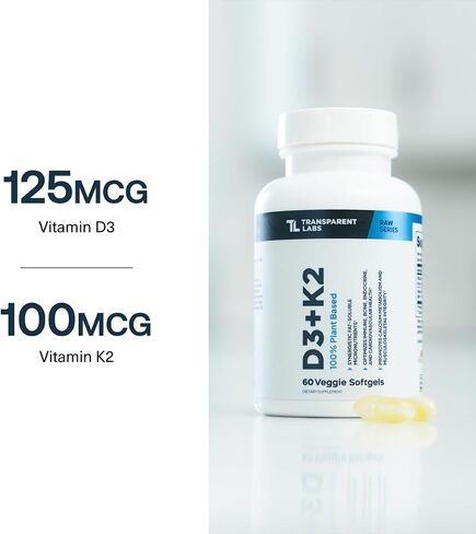 Transparent Labs Vitamin D3 K2 - Vitamin D & K2 Vitamin Supplement for Men & Women, Vegan-Friendly D3K2 5000 IU Supplements to Support Bone, Immune, and Overall Health - K2 D3 60 Capsules in Saudi Arabia