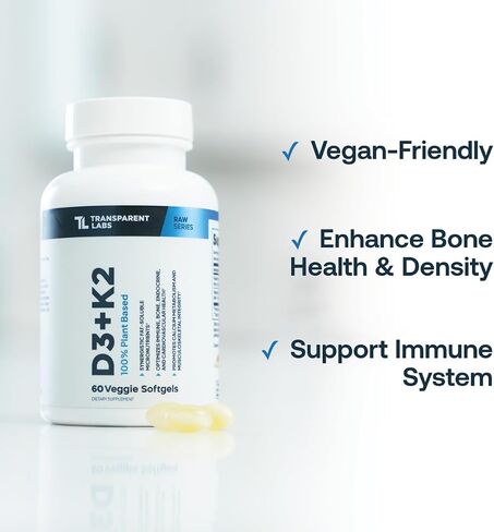 Transparent Labs Vitamin D3 K2 - Vitamin D & K2 Vitamin Supplement for Men & Women, Vegan-Friendly D3K2 5000 IU Supplements to Support Bone, Immune, and Overall Health - K2 D3 60 Capsules in Saudi Arabia