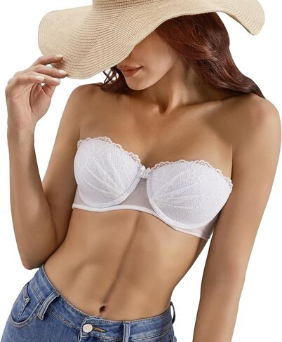 Luna & Sun Women's Strapless Lace Tube Top Bralette with Back Hook and Eye Closure in Kuwait
