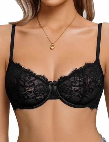 Avidlove Women's Lace Bra Sexy Balconette Sheer Mesh Demi Bras Unlined Lingerie Black A-D, M in Kuwait