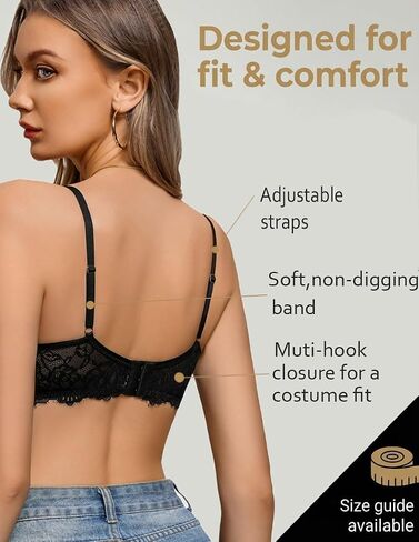 Avidlove Women's Lace Bra Sexy Balconette Sheer Mesh Demi Bras Unlined Lingerie Black A-D, M in Kuwait