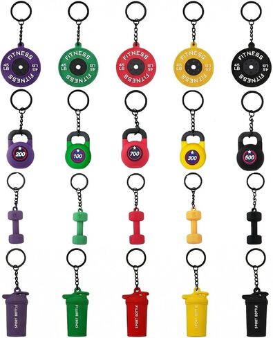20 Pcs Gym Keychain Bulk for Men Women, Barbell Dumbbells Kettlebell Bottle Keychain, Soft PVC Weightlifting Keychain Motivational Gifts for Gym Members & Workout Partners for Handbag Purse Backpack in Saudi Arabia
