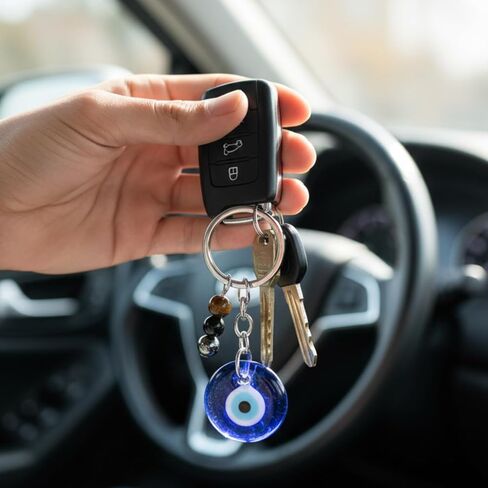 Evil Eye Keychain,Handmade Natural Healing Crystal Charm for Car/Bag/Keys,Protection Spiritual Gift for Women Men in Saudi Arabia