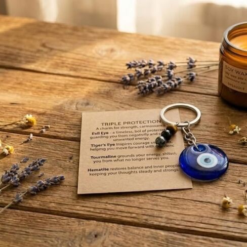 Evil Eye Keychain,Handmade Natural Healing Crystal Charm for Car/Bag/Keys,Protection Spiritual Gift for Women Men in Saudi Arabia