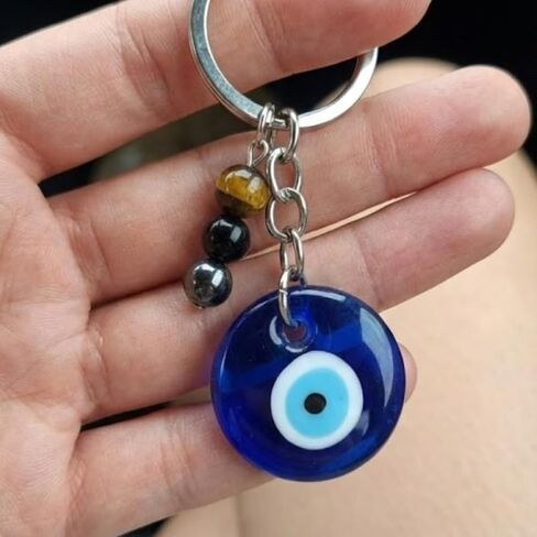 Evil Eye Keychain,Handmade Natural Healing Crystal Charm for Car/Bag/Keys,Protection Spiritual Gift for Women Men in Saudi Arabia