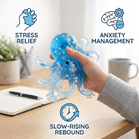 Octopus Stress Ball, Octopus Squishies for Anxiety Relief and Focus Enhancement, Sensory Fidget Tool for Desk Decompression and Classroom Activities (Blue) in Saudi Arabia