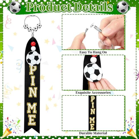 Yinder 8 Pcs Soccer Cheer Pin Me Ribbons Spirit Bag Tags with Acrylic Ball Charm Keychain, Soccer Cheer Gift for Girls Backpack Decoration Sports Party Favors in Kuwait