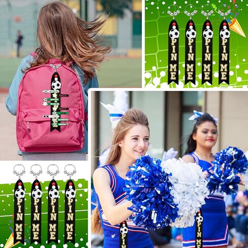 Yinder 8 Pcs Soccer Cheer Pin Me Ribbons Spirit Bag Tags with Acrylic Ball Charm Keychain, Soccer Cheer Gift for Girls Backpack Decoration Sports Party Favors in Kuwait
