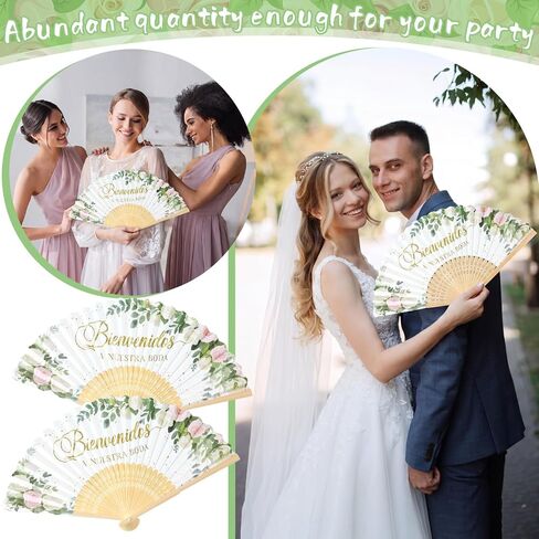 25 مجموعة من Yerliker مروحة يد إسبانية قابلة للطي لحفلات الزفاف للضيوف Bienvenidos a Nuestra Boda مراوح قابلة للطي إسبانية مرحبًا بكم في هدايا الزفاف الخاصة بنا مع حقائب الأورجانزا لمستلزمات حفلات الزفاف العازبة in Kuwait