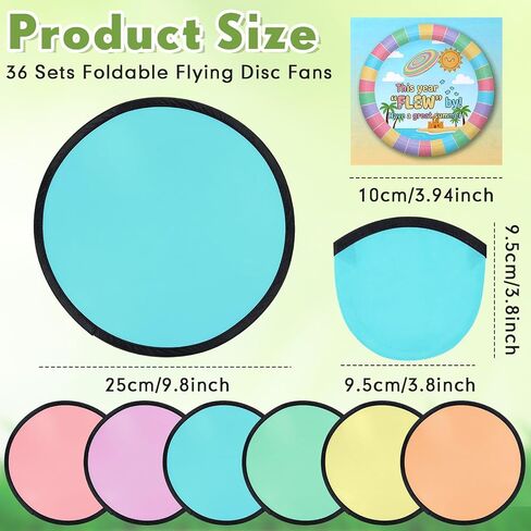 36 Pack Foldable Flying Disc Fans, End of Year Student Gifts Bulk, Summer Beach Flying Discs with Bags Cards, Pocket Hand Fans for Outdoor Games, Classroom Prizes, Summer Party Favors in Saudi Arabia