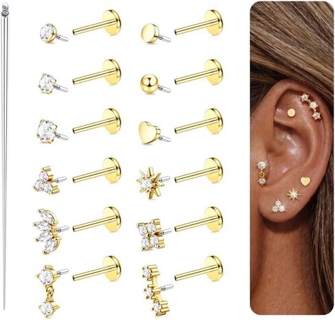 TEN MIRO 16G 18G 20G أقراط مسطحة الظهر للنساء هيبوالرجينيك الجراحية الصلب الأنف ترصيع الخيط الداخلي 14K الذهب مطلي الشفاه خواتم الأنف ثقب الغضروف الزنمة اللولب ثقب المجوهرات in Kuwait