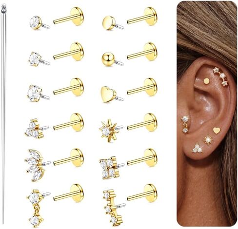 TEN MIRO 16G 18G 20G أقراط مسطحة الظهر للنساء هيبوالرجينيك الجراحية الصلب الأنف ترصيع الخيط الداخلي 14K الذهب مطلي الشفاه خواتم الأنف ثقب الغضروف الزنمة اللولب ثقب المجوهرات in Kuwait