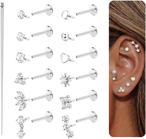 TEN MIRO 16G 18G 20G أقراط مسطحة الظهر للنساء هيبوالرجينيك الجراحية الصلب الأنف ترصيع الخيط الداخلي 14K الذهب مطلي الشفاه خواتم الأنف ثقب الغضروف الزنمة اللولب ثقب المجوهرات in Kuwait