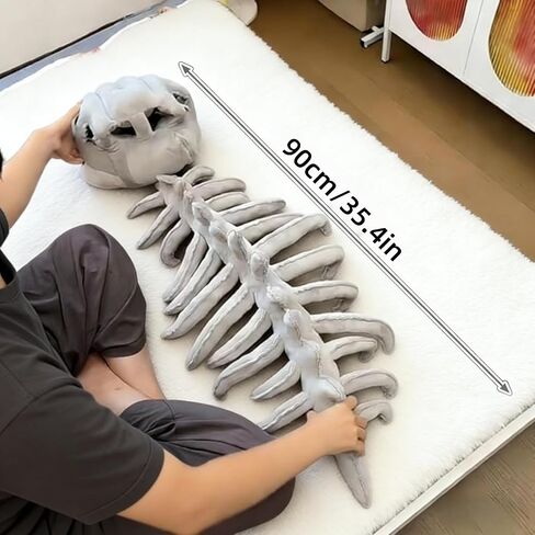زي هيكل عظمي لديناصور، غطاء رأس ورأس من القطيفة على شكل عظمة سبينوصور ثلاثية الأبعاد، زي هيكل عظمي دينو واقعي للبالغين والأطفال، دعائم تنكرية مريحة للهالوين (35.4 بوصة) in Kuwait