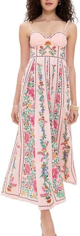 Women's 2025 Summer Floral Boho Dress Bodice Strapped Swing A Line Sundress Beach Pleated Outfits in Saudi Arabia