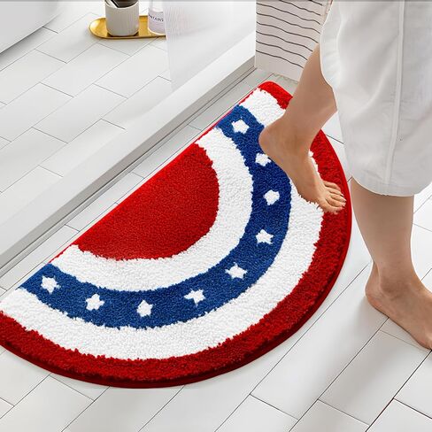 Moutina American Bunting Flags Bathroom Rugs 16x30 Inch, Soft and Absorbent Tufted 4th of July Rug Non Slip Washable, Patriotic Bathroom Decor Half Circle Bath Mat Holiday Decorations in Saudi Arabia