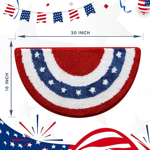Moutina American Bunting Flags Bathroom Rugs 16x30 Inch, Soft and Absorbent Tufted 4th of July Rug Non Slip Washable, Patriotic Bathroom Decor Half Circle Bath Mat Holiday Decorations in Saudi Arabia