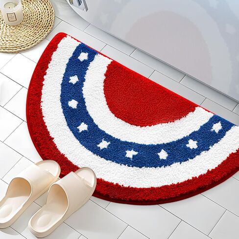 Moutina American Bunting Flags Bathroom Rugs 16x30 Inch, Soft and Absorbent Tufted 4th of July Rug Non Slip Washable, Patriotic Bathroom Decor Half Circle Bath Mat Holiday Decorations in Saudi Arabia