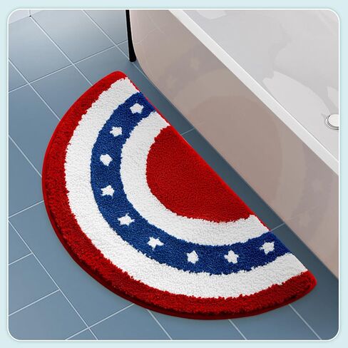 Moutina American Bunting Flags Bathroom Rugs 16x30 Inch, Soft and Absorbent Tufted 4th of July Rug Non Slip Washable, Patriotic Bathroom Decor Half Circle Bath Mat Holiday Decorations in Saudi Arabia