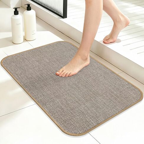 Bathroom Rugs Mat Non Slip 24" x 16", Ultra Thin Small Bath Mat Quick Drying Absorbent Floor Mat for Bathroom Bathtub Shower Sink, Washable Low-Profile Door Mat Indoor Entrance, Khaki in Kuwait