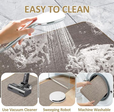 Bathroom Rugs Mat Non Slip 24" x 16", Ultra Thin Small Bath Mat Quick Drying Absorbent Floor Mat for Bathroom Bathtub Shower Sink, Washable Low-Profile Door Mat Indoor Entrance, Khaki in Kuwait
