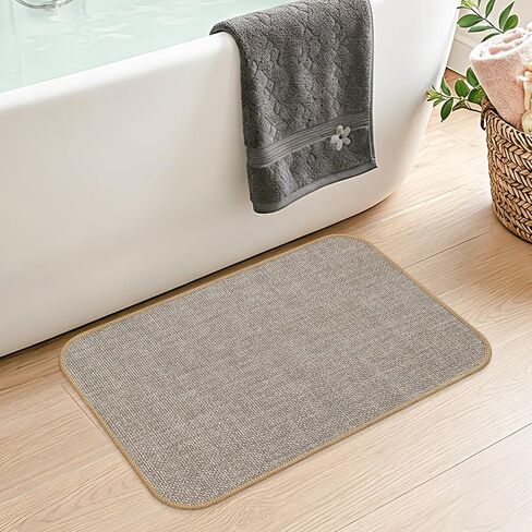 Bathroom Rugs Mat Non Slip 24" x 16", Ultra Thin Small Bath Mat Quick Drying Absorbent Floor Mat for Bathroom Bathtub Shower Sink, Washable Low-Profile Door Mat Indoor Entrance, Khaki in Kuwait
