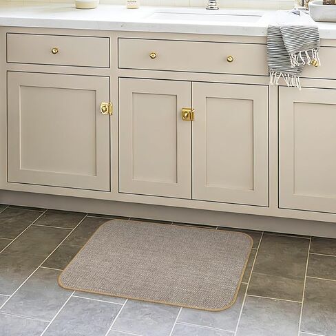 Bathroom Rugs Mat Non Slip 24" x 16", Ultra Thin Small Bath Mat Quick Drying Absorbent Floor Mat for Bathroom Bathtub Shower Sink, Washable Low-Profile Door Mat Indoor Entrance, Khaki in Kuwait