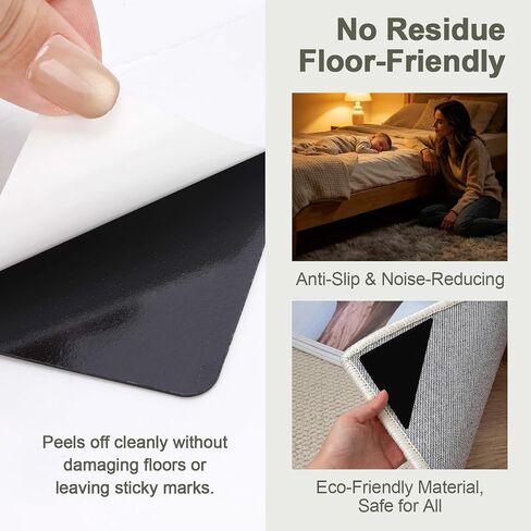 12 Pcs Rug Grip Pads for Hardwood Floors and Tiles, Non Slip Rug Grippers, Heavy Duty Corner Grippers for Rugs, Washable & Reusable Carpet Tape Alternative, Keep Rugs in Place & Corners Flat in Saudi Arabia