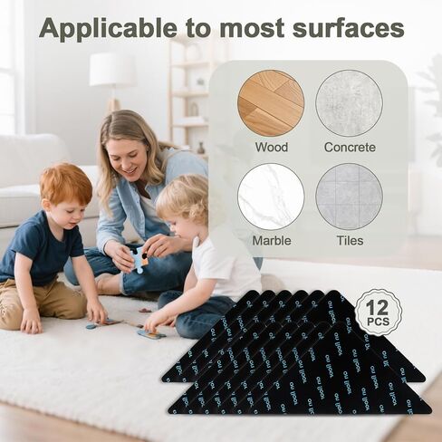12 Pcs Rug Grip Pads for Hardwood Floors and Tiles, Non Slip Rug Grippers, Heavy Duty Corner Grippers for Rugs, Washable & Reusable Carpet Tape Alternative, Keep Rugs in Place & Corners Flat in Saudi Arabia