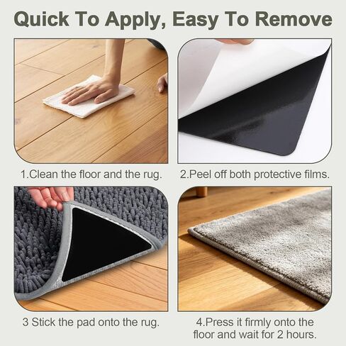 12 Pcs Rug Grip Pads for Hardwood Floors and Tiles, Non Slip Rug Grippers, Heavy Duty Corner Grippers for Rugs, Washable & Reusable Carpet Tape Alternative, Keep Rugs in Place & Corners Flat in Saudi Arabia