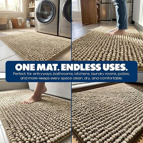 Muddy Mat® TrapMax Indoor Dog Door Mat & Bathroom Rugs – Non Slip Chenille Entryway Rug for Muddy Paws, Super Absorbent Washable Front Door Mat, Quick Dry Bath Mat - Beige 19" x 30" in Saudi Arabia