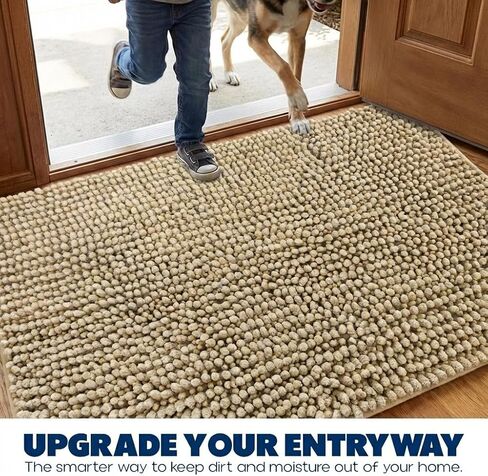 Muddy Mat® TrapMax Indoor Dog Door Mat & Bathroom Rugs – Non Slip Chenille Entryway Rug for Muddy Paws, Super Absorbent Washable Front Door Mat, Quick Dry Bath Mat - Beige 19" x 30" in Saudi Arabia