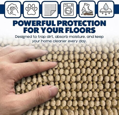 Muddy Mat® TrapMax Indoor Dog Door Mat & Bathroom Rugs – Non Slip Chenille Entryway Rug for Muddy Paws, Super Absorbent Washable Front Door Mat, Quick Dry Bath Mat - Beige 19" x 30" in Saudi Arabia