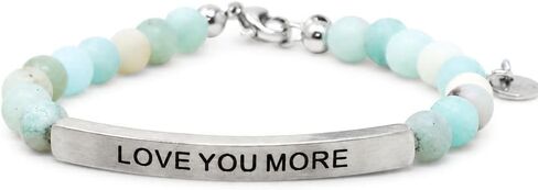 THE INSPIRATION CO. Love You More Bracelet – Natural Gemstone Bracelet with Adjustable Stretch Fit and Engraved Stainless Steel Bar – Made in USA in Saudi Arabia