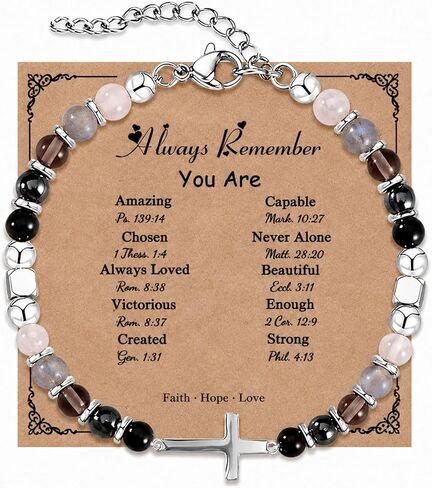 Moon Phase Bracelet for Women Her - Natural Stone Beaded Cross Crystal Healing Bracelet with Cards Moonstone Spiritual Bracelets Jewelry Gifts for Mom Girlfriend Bestie‌ Mothers Day Graduation Birthday in Saudi Arabia