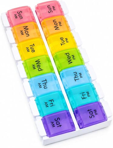 Weekly Pill Organizer 2 Times a Day, 7 Day AM PM Pill Box with Easy Push Button, Separate Morning & Evening Trays, Large Capacity Medicine Organizer for Vitamins, Fish Oil & Supplements, BPA-Free in Saudi Arabia