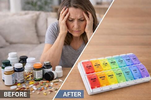 Weekly Pill Organizer 2 Times a Day, 7 Day AM PM Pill Box with Easy Push Button, Separate Morning & Evening Trays, Large Capacity Medicine Organizer for Vitamins, Fish Oil & Supplements, BPA-Free in Saudi Arabia