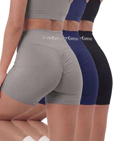 Juicy Couture Women's 5 Inch Rouched Back Bike Shorts Athletic High Waisted Tummy Control Running Workout Gym Compression in Kuwait