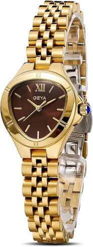 GeYa Vintage Gold Watches for Women Dainty Ladies Quartz Wristwatch,316L Stainless Steel Bracelet for Small Wrist,3ATM Waterproof,Triangle Shape,Birthday Gifts,with Tools,24.5mm in Saudi Arabia