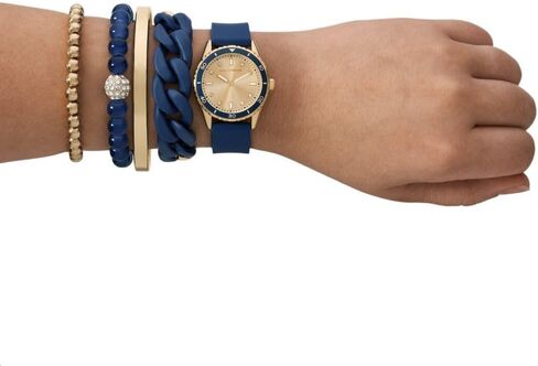 Skechers Women's Three Hand Silicone Watch & Interchangeable Band Gift Set, Blue Silicone and Gold Sports Watch for Women in Kuwait