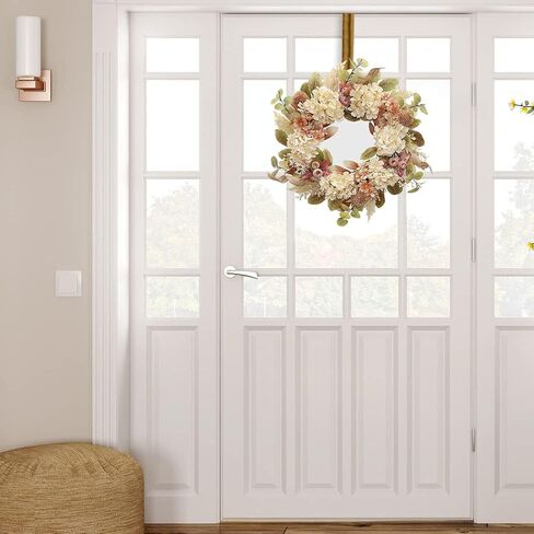 18 Inch Lush Fall Wreath for Front Door, Boho Brown Outdoor Wreath with Faux Dried Hydrangea Pampas Burlap & Flowers, Farmhouse Fall Winter Thanksgiving Harvest Décor in Saudi Arabia