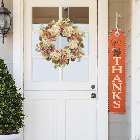 18 Inch Lush Fall Wreath for Front Door, Boho Brown Outdoor Wreath with Faux Dried Hydrangea Pampas Burlap & Flowers, Farmhouse Fall Winter Thanksgiving Harvest Décor in Saudi Arabia