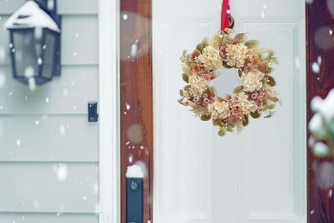 18 Inch Lush Fall Wreath for Front Door, Boho Brown Outdoor Wreath with Faux Dried Hydrangea Pampas Burlap & Flowers, Farmhouse Fall Winter Thanksgiving Harvest Décor in Saudi Arabia