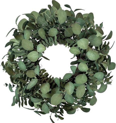 Eucalyptus Wreaths for Front Door 24 Inch, Green Boxwood Greenery Wreath, Artificial Foliage Wreath for Spring Summer Indoor Outdoor Porch in Saudi Arabia